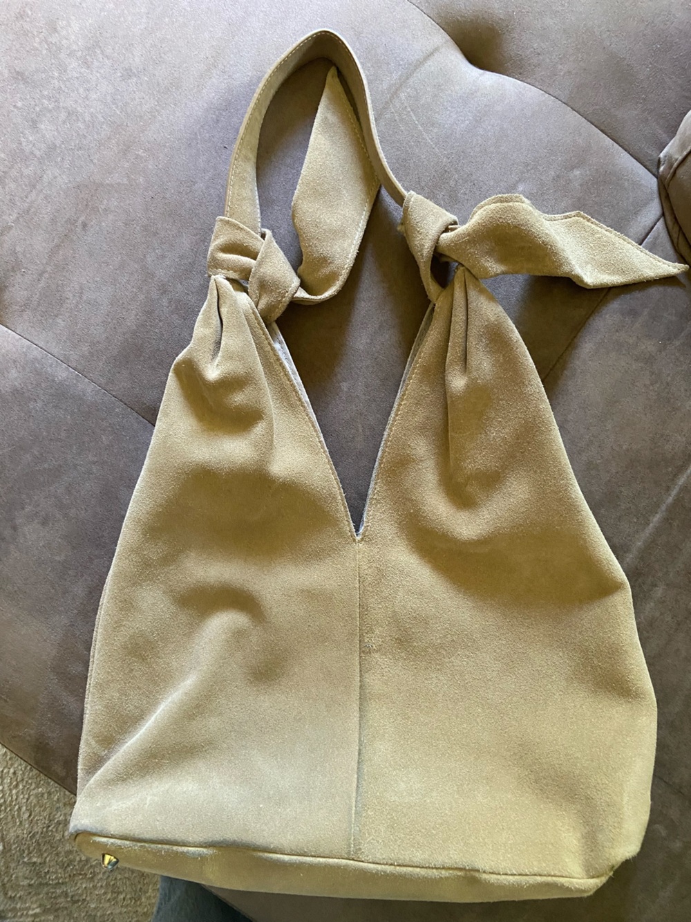 Knot-Detail Suede Shoulder Bag in Tan - Picture 2 of 8